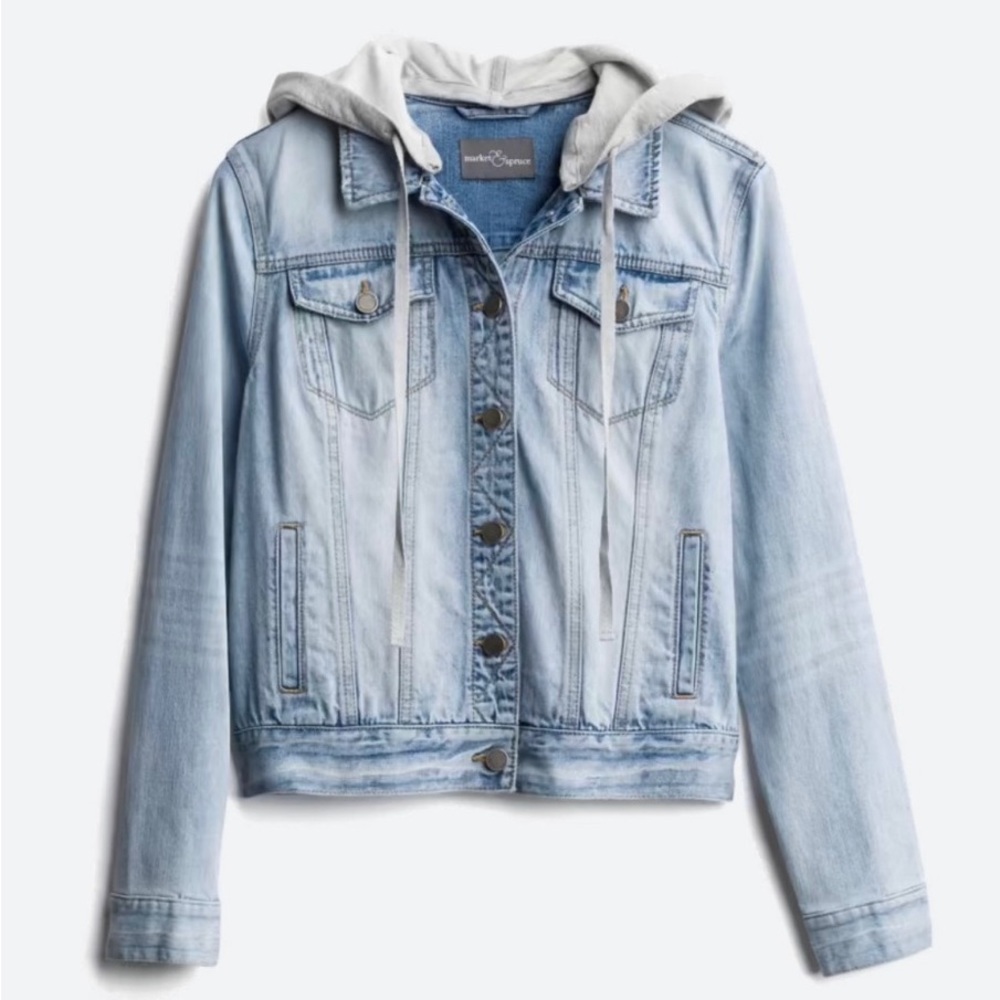 Market & Spruce Cropped Hooded Denim /Jean Jacket - Sz XL